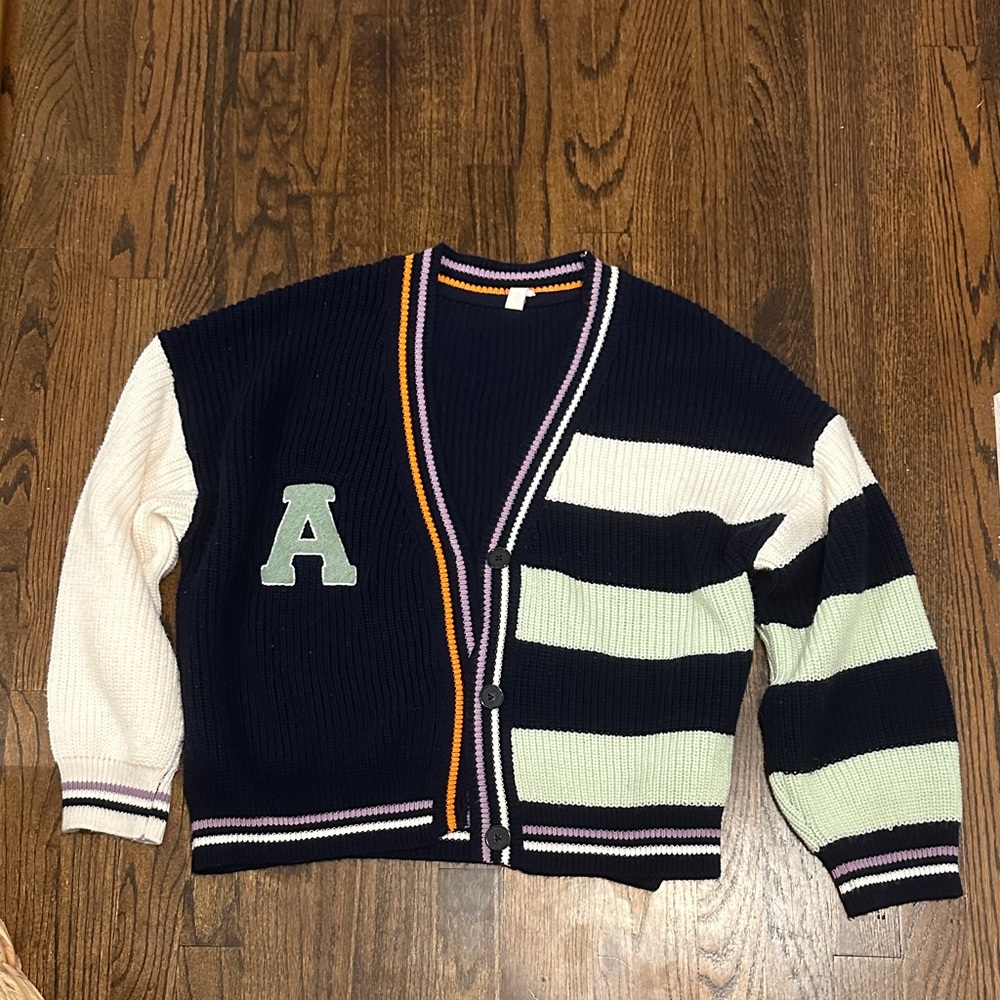 Daily Practice by Anthropologie Striped Cardigan with Letter Patch